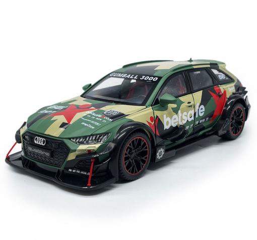 Метална кола с отварящи се врати капаци светлини и звуци Audi RS6 Avant Gumball 3000 1:24