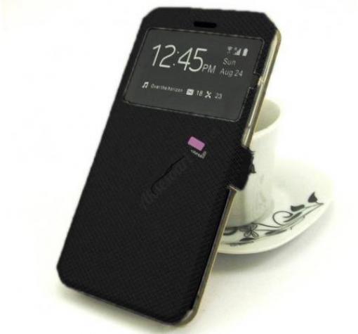 Кожен калъф Flip тефтер S-View със стойка за LG K50 / Q60 - черен / ромбове / Flexi