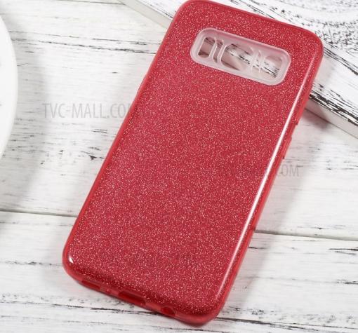 Силиконов калъф / гръб / TPU за Samsung Galaxy S10 Plus - червен / брокат