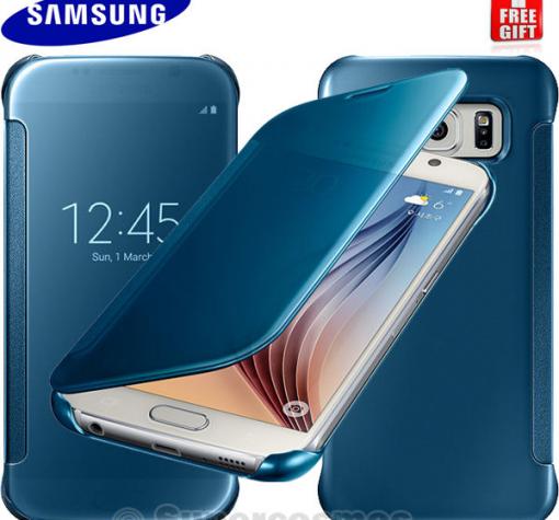 Страничен флип калъф Clear View Cover за Samsung Galaxy S6 G920 - син