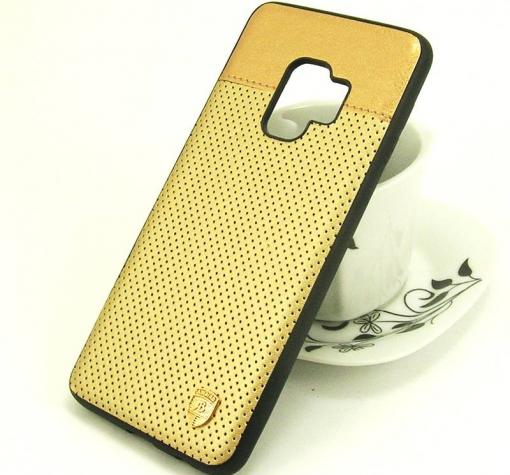 Луксозен кожен твърд гръб AIRBIRD със силиконов кант за Samsung Galaxy S9 Plus G965 - златист / Grid