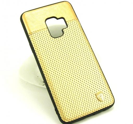 Луксозен кожен твърд гръб AIRBIRD със силиконов кант за Samsung Galaxy S9 Plus G965 - златист / Grid — снимка 2