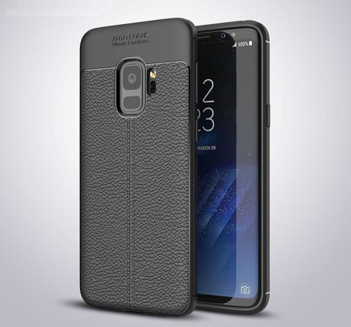 Луксозен силиконов калъф / гръб / TPU за Samsung Galaxy S9 G960 - черен / имитиращ кожа