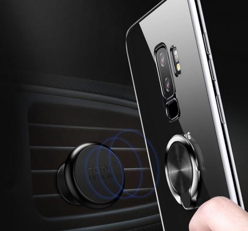 Луксозен твърд гръб TOTU Desing Magnetic Finger Ring Car Holder за Samsung Galaxy S9 G960 - прозрачрн с черен кант — снимка 2