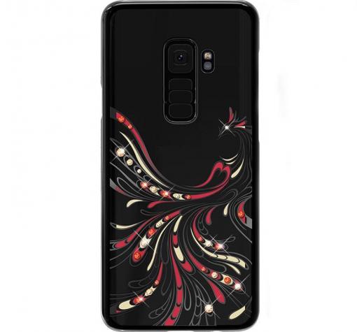 Луксозен твърд гръб KAVARO Swarovski Diamond за Samsung Galaxy S9 Plus G965 - прозрачен с черен кант / феникс