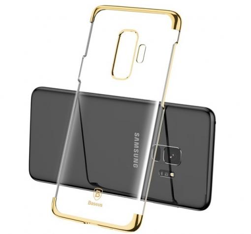 Луксозен твърд гръб Baseus Glitter Case за Samsung Galaxy S9 Plus G965 - прозрачен / златист кант