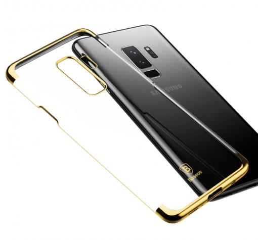 Луксозен твърд гръб Baseus Glitter Case за Samsung Galaxy S9 Plus G965 - прозрачен / златист кант — снимка 3