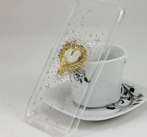Луксозен твърд гръб с камъни за Samsung Galaxy S7 Edge G935 - прозрачен / сърце — снимка 2