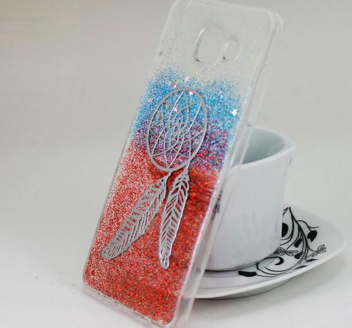 Луксозен твърд гръб Mopal със силиконов кант за Samsung Galaxy A3 2016 A310 - капан за сънища / син и червен брокат — снимка 2