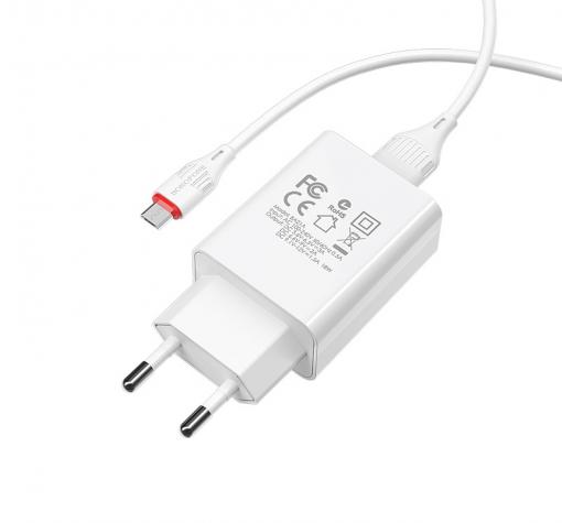 Универсално зарядно устройство 220V BOROFONE Qualcomm 3 BA21A 3.0A / Micro кабел - бяло — снимка 2