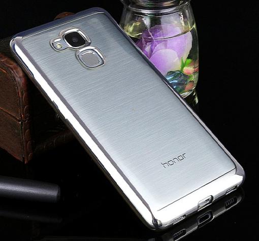 Луксозен силиконов калъф / гръб / TPU за Huawei Honor 5C / Honor 7 Lite - прозрачен / сребрист кант