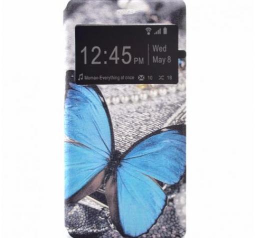 Кожен калъф Flip тефтер S-View със стойка за Nokia 6.2 - сив / синя пеперуда