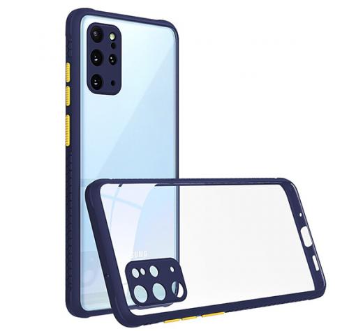 Луксозен твърд калъф / гръб Shockproof за Huawei P40 lite - прозрачен / тъмно син кант