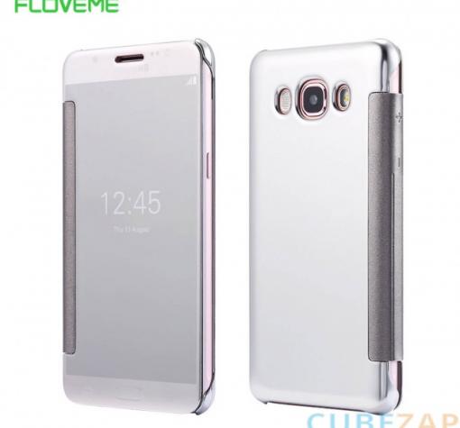 Луксозен калъф Clear View Cover с твърд гръб за Samsung Galaxy J5 2016 J510 - сребрист