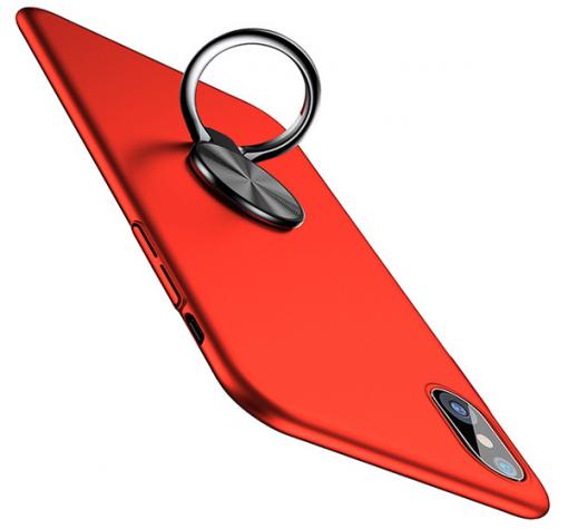 Оригинален твърд гръб Baseus Ring Bracket Case със стойка за Apple iPhone X - червен — снимка 2