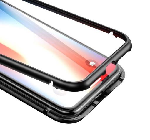Луксозен твърд гръб BASEUS Magnetic Hardware за Apple iPhone X - прозрачен / черен кант — снимка 3