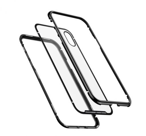 Луксозен твърд гръб BASEUS Magnetic Hardware за Apple iPhone X - прозрачен / черен кант — снимка 2
