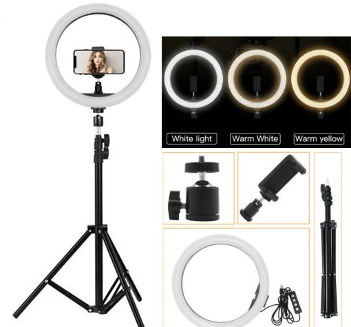 LED ринг лампа 32cm/12" с трипод / Осветление за грим ,TikTok, streaming,vlogging, video chat - черна
