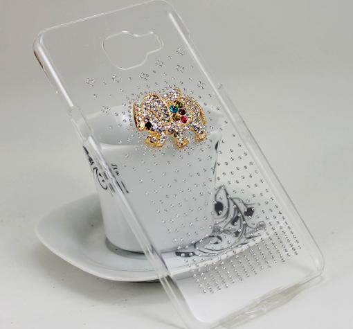 Луксозен твърд гръб с камъни за Samsung Galaxy A5 2016 A510 - прозрачен / слонче