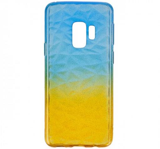 Луксозен силиконов калъф / гръб / TPU за Samsung Galaxy J6 Plus 2018 - призма / синьо и жълто / брокат