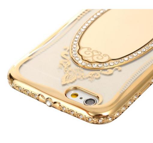 Луксозен силиконов калъф / гръб / TPU 3D SHENGO за Apple iPhone 6 / iPhone 6S - огледало / златист кант — снимка 3