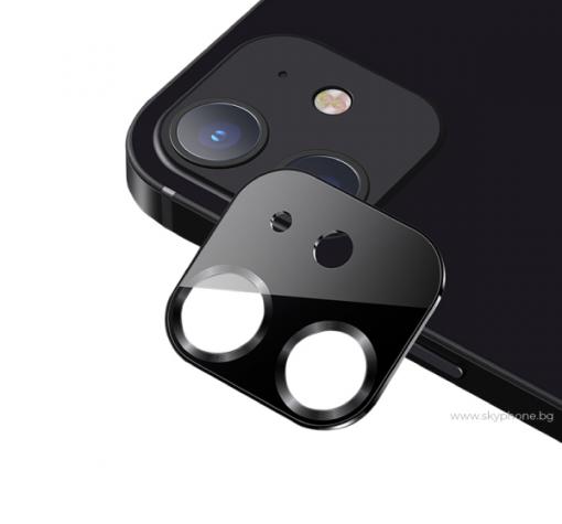 USAMS Tempered Glass Metal Camera Lens Apple iPhone 12 Mini 5.4'' / Стъклен протектор за задна камера на Apple iPhone 12 Mini 5.4'' - черен