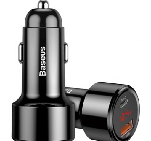 Универсално зарядно за кола Baseus LED Display Dual USB & USB-C QC 4.0 Car Charger 45W 12V - черно — снимка 2