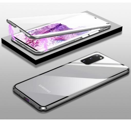Магнитен калъф Bumper Case 360° FULL за Samsung Galaxy S20 Ultra - прозрачен / сребриста рамка