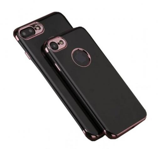 Луксозен силиконов калъф / гръб / TPU Metal Line за Apple iPhone 7 - черен / Rose Gold кант — снимка 2
