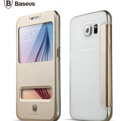 Луксозен кожен калъф Flip тефтер S-View Baseus Primary за Samsung Galaxy S6 G920 - златен