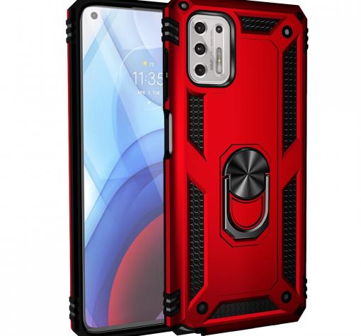 Силиконов гръб Spigen със стойка и магнитно захващане за Motorola Moto G9 Plus – червен