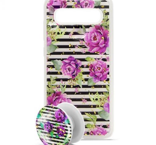 Луксозен силиконов калъф / гръб / TPU Summer Breeze с Popsocket за Samsung Galaxy S10 Plus - Purple Roses