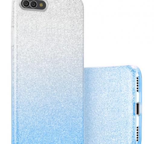 Силиконов калъф / гръб / TPU за Huawei Y6 2018 - преливащ / сребристо и синьо / брокат