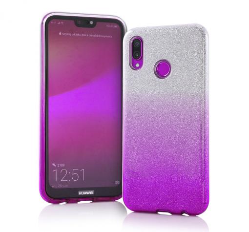 Силиконов калъф / гръб / TPU за Huawei Y7 2019 - преливащ / сребристо и лилаво / брокат
