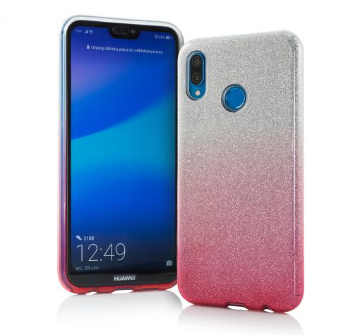 Силиконов калъф / гръб / TPU за Huawei Y7 2019 - преливащ / сребристо и розово / брокат