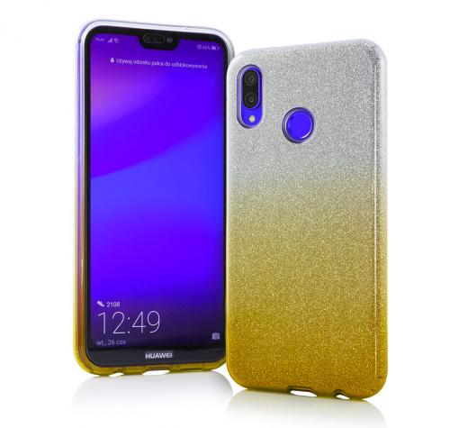 Силиконов калъф / гръб / TPU за Huawei Y7 2019 - преливащ / сребристо и златисто / брокат