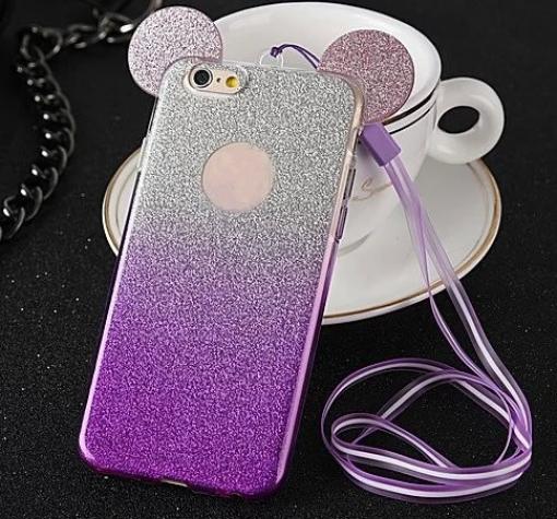 Луксозен силиконов калъф / гръб / TPU 3D за Xiaomi Redmi 6 - преливащ / лилаво и сребристо / брокат / миши ушички / 2в1