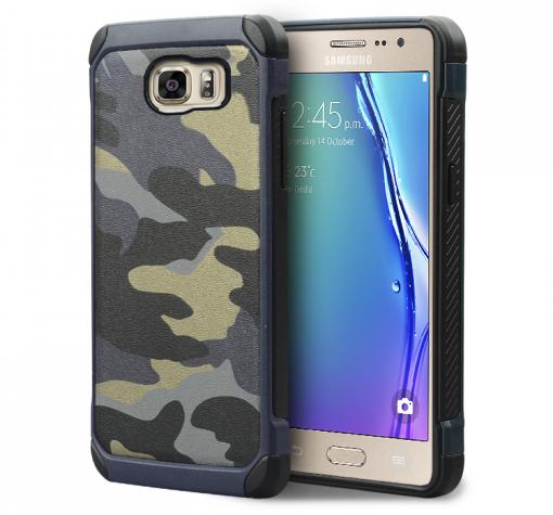 Твърд гръб със силиконов кант Camo Series за Samsung Galaxy S6 Edge G925 - синьо-сив / камуфлаж