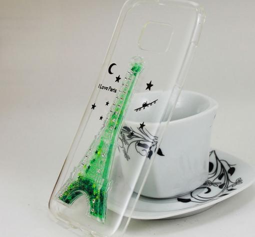 Силиконов калъф / гръб / TPU 3D за Samsung Galaxy S7 Edge G935 - прозрачен / Айфелова кула / зелен брокат — снимка 2