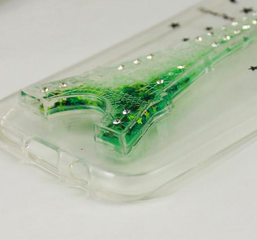 Силиконов калъф / гръб / TPU 3D за Samsung Galaxy S7 Edge G935 - прозрачен / Айфелова кула / зелен брокат — снимка 3