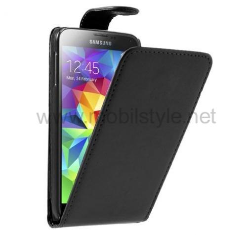 Кожен калъф Flip тефтер със силиконов гръб Flexi за Samsung Galaxy S5 mini SM-G800 - черен