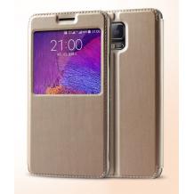 Луксозен калъф Flip тефтер S-View със стойка KALAIDENG Sun Series за Samsung Galaxy Note 4 N910 / Samsung Note 4 - златен