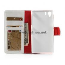 Кожен калъф Flip тефтер за Sony Xperia Z1 L39h - бяло и червено