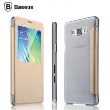 Луксозен кожен калъф Flip тефтер Baseus Primary за Samsung Galaxy A7 SM-A700 / Samsung A7 - златист