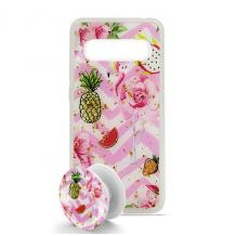 Луксозен силиконов калъф / гръб / TPU Summer Breeze с Popsocket за Samsung Galaxy S10 Plus - Pink Summer