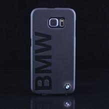 Оригинален кожен твърд гръб BMW за Samsung Galaxy S6 G920 - черен