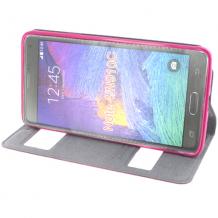 Кожен калъф Flip Cover S-View тип тефтер Puloka SS Case за Samsung Galaxy Note 4 N910 / Samsung Note 4 - цикламен със стойка