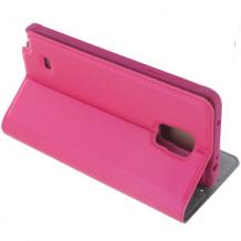 Кожен калъф Flip Cover S-View тип тефтер Puloka SS Case за Samsung Galaxy Note 4 N910 / Samsung Note 4 - цикламен със стойка