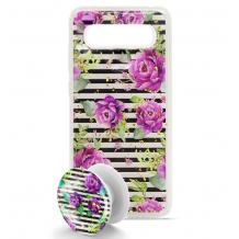 Луксозен силиконов калъф / гръб / TPU Summer Breeze с Popsocket за Samsung Galaxy S8 Plus G955 - Purple Roses