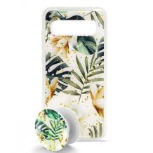 Луксозен силиконов калъф / гръб / TPU Summer Breeze с Popsocket за Samsung Galaxy S8 Plus G955 - Palm leaves